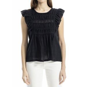 Max Studio Womens  Cap Sleeve Lace Insert Blouse, Black